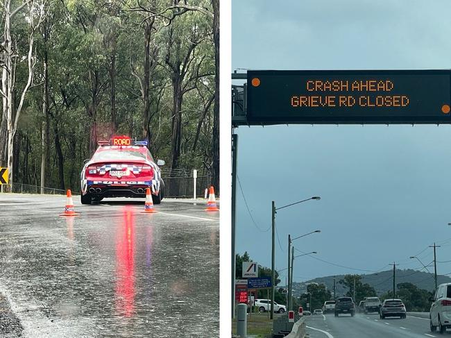 Police closed a large section of Grieve Rd, near Rochedale Rd. It was still shut at 1.15pm on July 3. Picture: Jonathan O'Neill