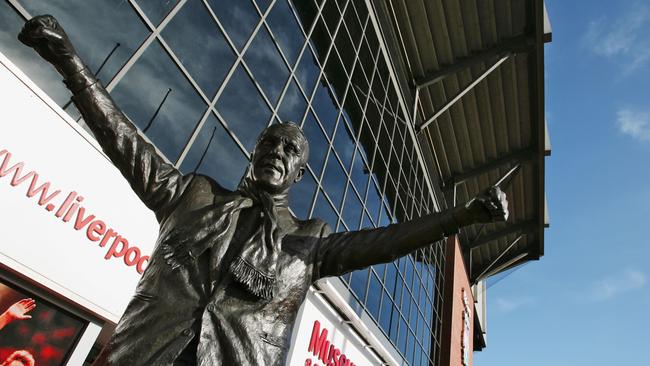 The statue of Bill Shankly outside Anfield. The legendary Liverpool manager’s side won a European Cup tie in 1965 with a coin toss. Picture: Getty Images