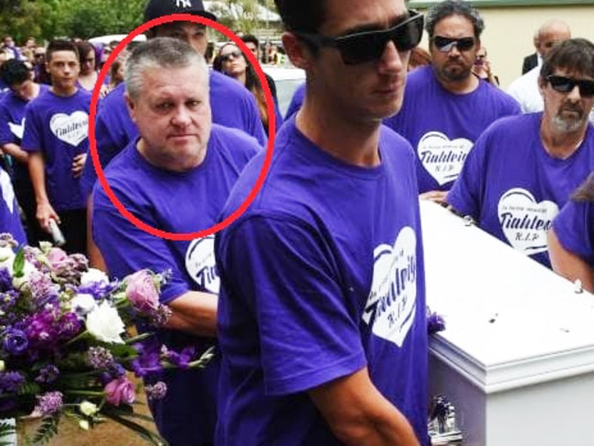 Rick Thorburn carries Tiahleigh’s white coffin nine days after murdering the 12-year-old and dumping her body.