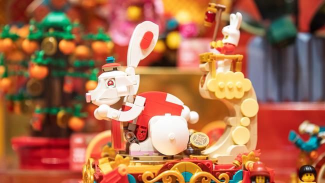 A rabbit exhibit is seen at Wuhan International Plaza in the leadi-up to Lunar New Year festivities ushering in the Year of the Rabbit. Picture: Getty Images