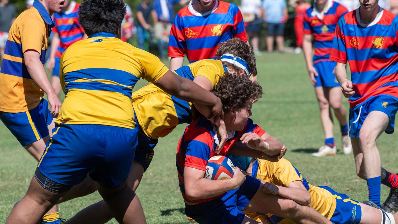 Downlands 16B vs TGS 16B. 2024 O'Callaghan Cup day at Downlands College. Photo by Nev Madsen