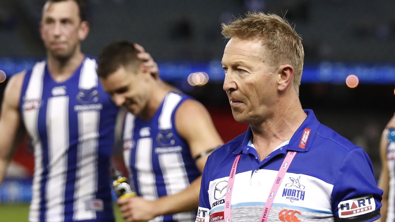 North Melbourne coach David Noble is yet to record his first AFL win (Photo by Dylan Burns/AFL Photos via Getty Images)