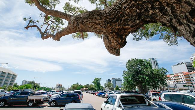 The Cavenagh St carpark, where the new Charles Darwin University city campus will be built. The site has officially been transferred from Darwin council to CDU and is set to close on Sunday. Picture: Glenn Campbell