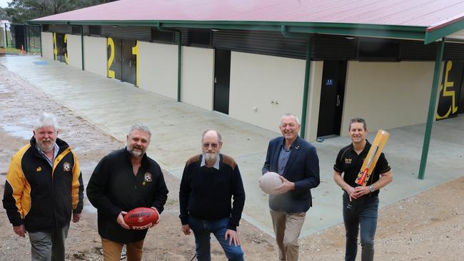 Nuriootpa Rover Football Club's Leo Broadbent and Chris Linke, Nuriootpa Centennial Park Authority's Guy Martin, Barossa Mayor Bim Lange and Nuriootpa Cricket Club's Brett Lydeamore. Picture: Supplied.