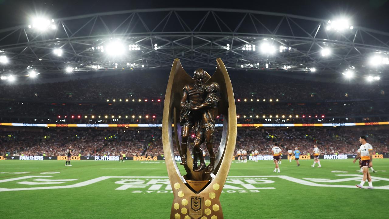 SYDNEY, AUSTRALIA - OCTOBER 01: The Provan-Summons Trophy is on display during the 2023 NRL Grand Final match between Penrith Panthers and Brisbane Broncos at Accor Stadium on October 01, 2023 in Sydney, Australia. (Photo by Matt King/Getty Images)