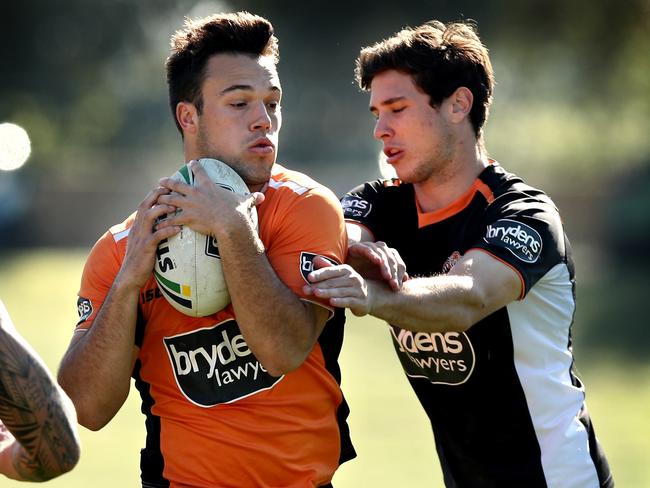 Luke Brooks and Mitchell Moses have formed a dynamic duo for the Wests Tigers. Picture: Gregg Porteous