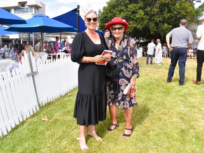 Michelle Conlan and Glenys Day having an action-packed day at the Ladbrokes Stony Creek Cup on Sunday, March 09, 2025. Picture: Jack Colantuono