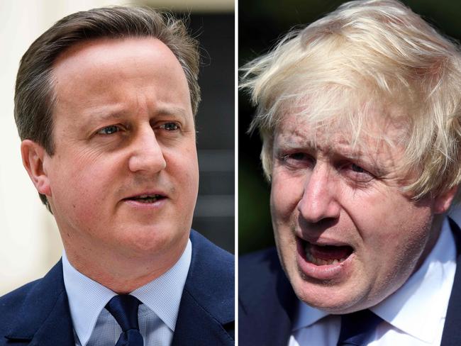 A combination of pictures created on June 22, 2016 shows British Prime Minister and 