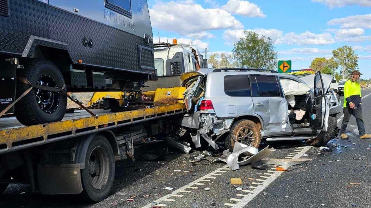 Scenes of the multi-vehicle crash at Bajool on Wednesday.