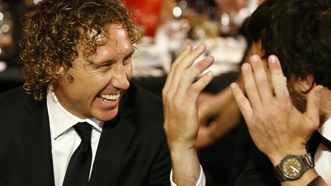 Matt Priddis and Josh Kennedy at the Eagles’ Brownlow function. Picture: Wayne Ludbey