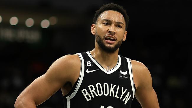 MILWAUKEE, WISCONSIN - OCTOBER 12: Ben Simmons #10 of the Brooklyn Nets reacts to an officials call during the first half of a preseason game against the Milwaukee Bucks at Fiserv Forum on October 12, 2022 in Milwaukee, Wisconsin. NOTE TO USER: User expressly acknowledges and agrees that, by downloading and or using this photograph, User is consenting to the terms and conditions of the Getty Images License Agreement. (Photo by Stacy Revere/Getty Images)