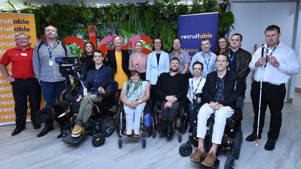 Get Skilled Access (GSA) founder Dylan Alcott AO, seated centre, announced the RecruitAble pilot program with Coles CEO Steven Cain and others. Picture: supplied