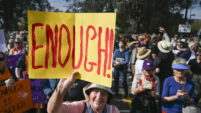 No More! National Rally Against Violence march in Canberra, as 29 Women have been killed as a result of violence by men already this year. : NCA NewsWire / Martin Ollman