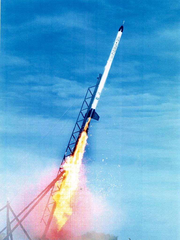 Ausroc 2 rocket launch at Woomera Rocket Range, May 26, 1995. Picture: File