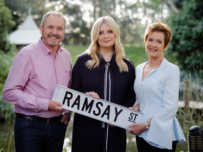 Alan Fletcher, Mischa Barton & Jackie Woodburne on Neighbours in May 2023.Picture: Supplied/Channel 10PLEASE NOTE: THIS IMAGE IS EMBARGOED UNTIL 12.01am ON SUNDAY, MAY 14, 2023.