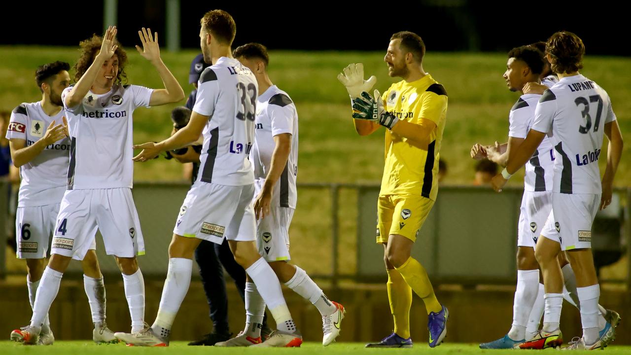 Melbourne Victory booked its spot in the round of 16 after a penalty shootout win over a youthful Perth Glory side. Picture: Kelly Barnes / Getty Images