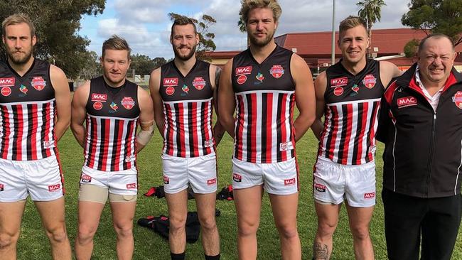 Former River Murray gun Levi Krause (second from right) has been a standout for RSMU this year. Picture: River Murray Football League