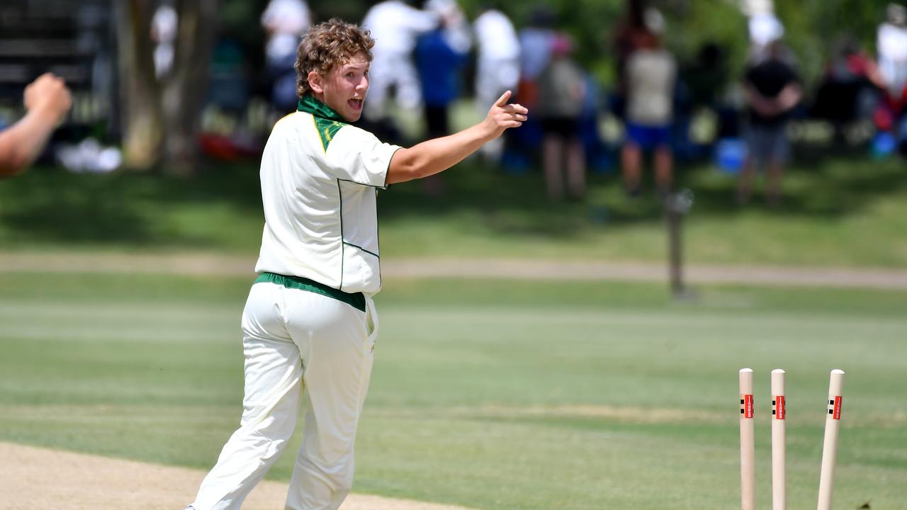 St Patrick's College bowler Harrison Clench AIC First XI match between St Patrick's College and Iona College. Saturday February 12, 2022. Picture, John Gass