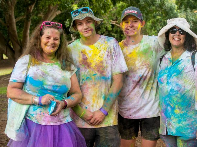 Teresa McNaughton, Jed McNaughton, Alex Virtue and Tash Grieve at the Mackay Colour Run 2021. Picture: Michaela Harlow
