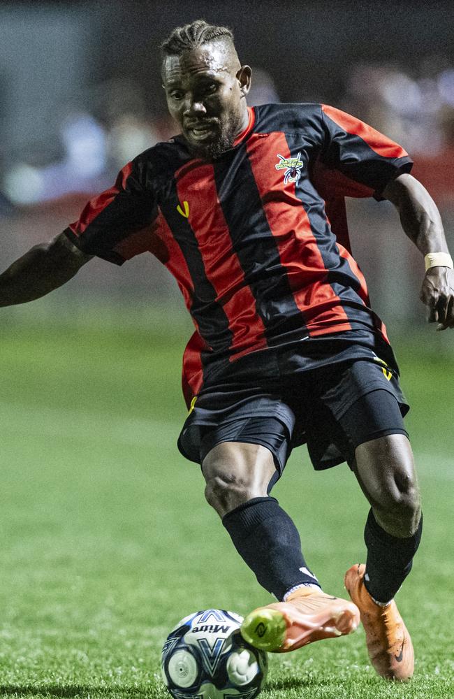 Augustine Waita of Gatton Redbacks against Rockville Rovers in FQPL3 Darling Downs men grand final at Clive Berghofer Stadium, Saturday, August 31, 2024. Picture: Kevin Farmer