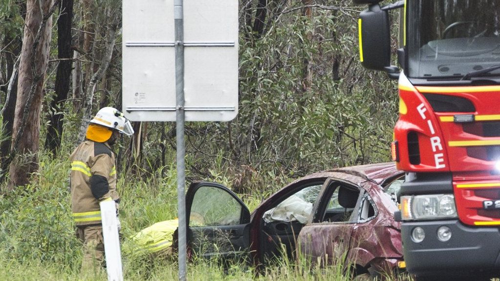 Single vehicle roll over on the down section of the Toowoomba range. Saturday, 24th Feb, 2018. Picture: Nev Madsen