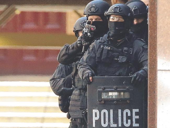 Ben, as Officer A, outside the Lindt Cafe, Martin Place on December 15, 2014. Picture: Mark Metcalfe/Getty Images