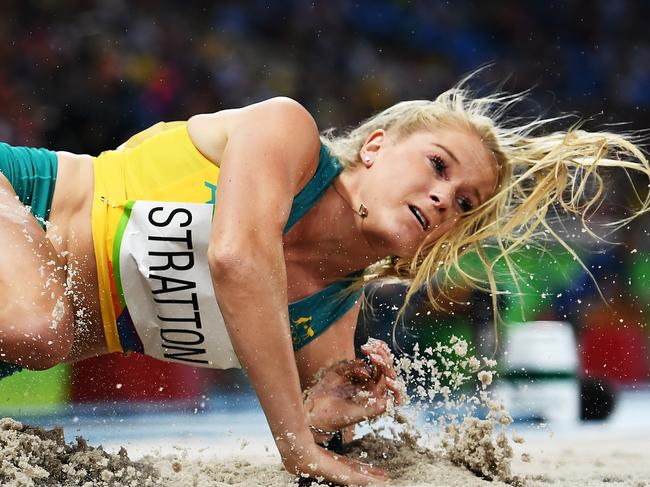 RIO DE JANEIRO, BRAZIL - AUGUST 16: Brooke Stratton of Australia competes during the Women's Long Jump Qualifying Round on Day 11 of the Rio 2016 Olympic Games at the Olympic Stadium on August 16, 2016 in Rio de Janeiro, Brazil. (Photo by Shaun Botterill/Getty Images)