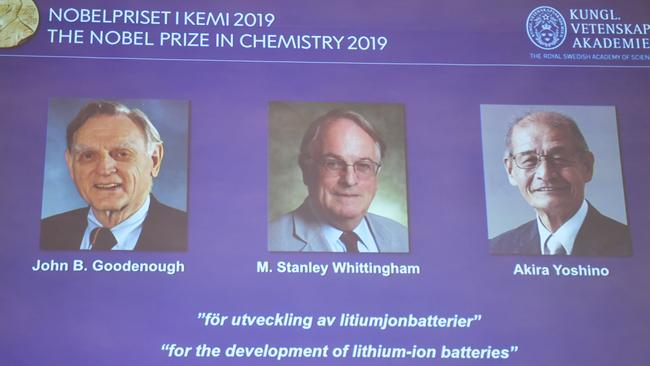 The laureates of the 2019 Nobel Prize in Chemistry. Picture: AP