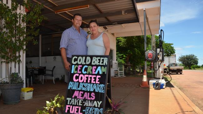 Cliff and Priscilla Harrison have bought a pub. Behind them is the old dance hall they plan to transform into a general store.