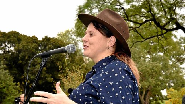 Biloela support worker Angela Fredericks at the rally she organised in support of Nades and Priya.