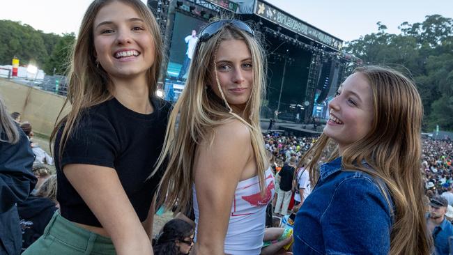 Charlee Danilczak, Cinta Hamilton and Nadha Danilczak listening to Benee at Splendour in the Grass. Picture: NCA Newswire/Danielle Smith