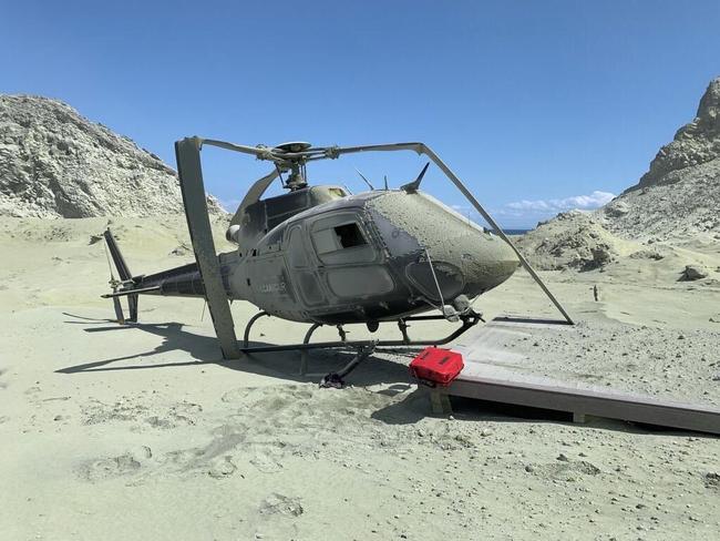 The damaged helicopter after the NZ volcanic eruption. Picture: Instagram