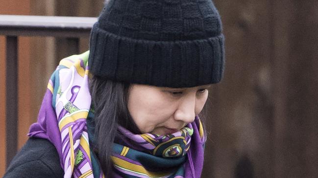 Huawei’s Meng Wanzhou leaves her home in Vancouver last month. Picture: AP