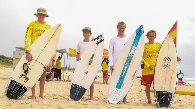 Charlie Ticknor 15, Oliver Arragon 14, Sol Novak 14, and Max Mcgillivray 12 who rescued two 6 year old Filipino boys that got caught in a rip and were dragged from their boogie boards at Evans Head.