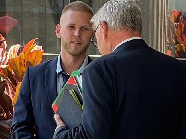 Luke Reino Siponen, who has admitted to supplying more than two ounces of cocaine, outside Newcastle Local Court with his barrister Paul Rosser QC. Picture: Dan Proudman