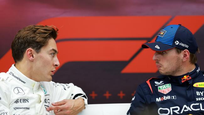 Mercedes driver George Russell and Red Bull’s Max Verstappen have been locked in a war of words. (Photo by Bryn Lennon/Getty Images)