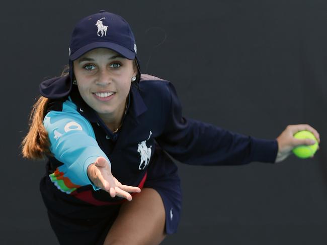 Tia Bellotti 15 from Geraldton in WA has been selected along with many First Nations kids from around the country to join the The Australian Tennis Open ball kids for 2023. Sunday, January 8, 2023. Picture: David Crosling