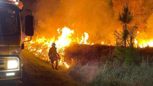 Firefighters worked late into the night to control the fire at Beerwah. Picture: Valdora/Yandina Creek Rural Fire Brigade