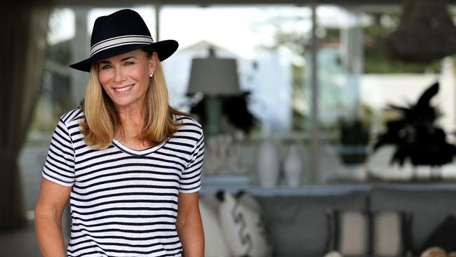 Deborah Hutton wears one of the designs from a range of new Canopy Bay sun hats developed by Australian business Rigon. Picture: Jane Dempster/The Australian