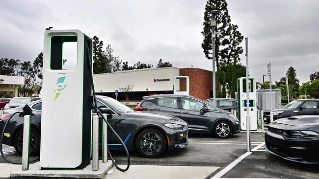 Electric vehicles charging at a charging station in Monterey Park, California. Picture: AFP