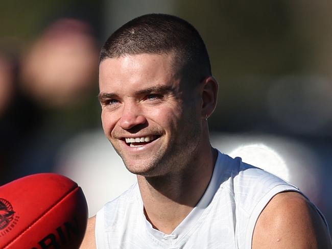 MELBOURNE, AUSTRALIA - MAY 01: Lachlan Sullivan of the Magpies aahduring a Collingwood Magpies AFL training session at Olympic Park Oval on May 01, 2024 in Melbourne, Australia. (Photo by Robert Cianflone/Getty Images)