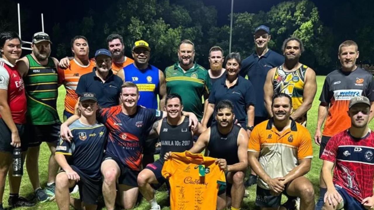 NT Rugby held a clinic at the Katherine Showgrounds as part of the Gold Blooded Tour. Picture: NT Rugby