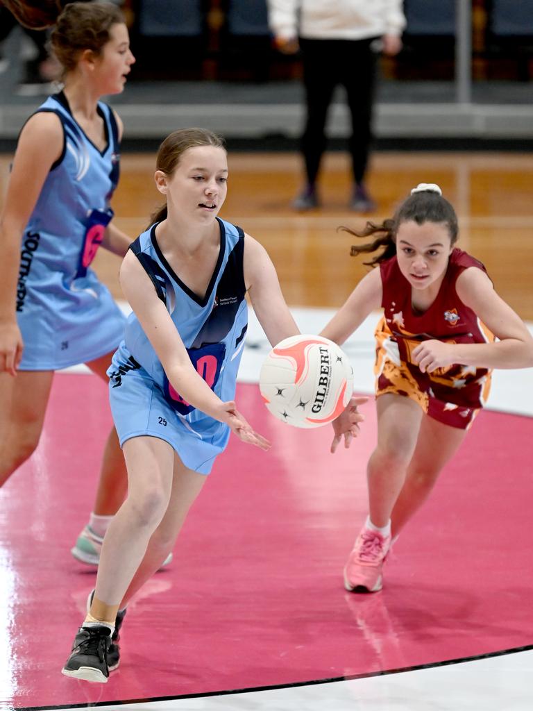 SA Little Legends – celebrating school sport: Some action from the School Sport SA Sapsasa State Netball Carnival at Mile End. This image, captured by freelance news photographer Naomi Jellicoe, shows Gawler playing Southern Fleurieu during the week.