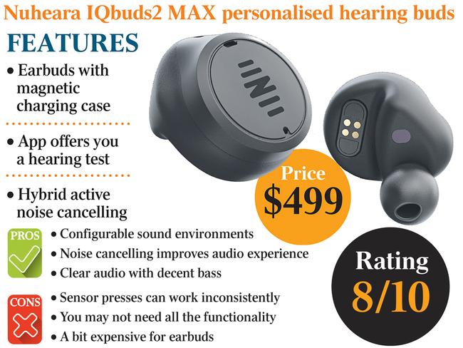 The Nuheara IQbuds2 MAX personalised hearing buds.