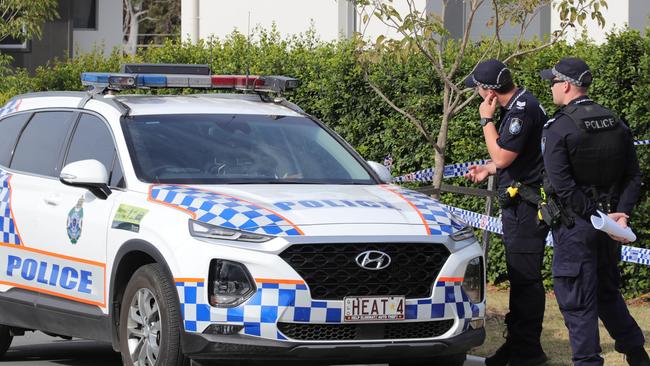 Police in Cox St Pimpama where Bowden was gunned down in his driveway. Picture Glenn Hampson