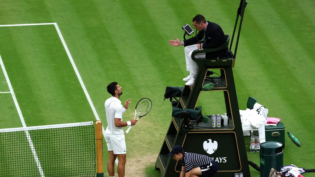 He then remonstrated with the umpire. Picture: Patrick Smith/Getty Images