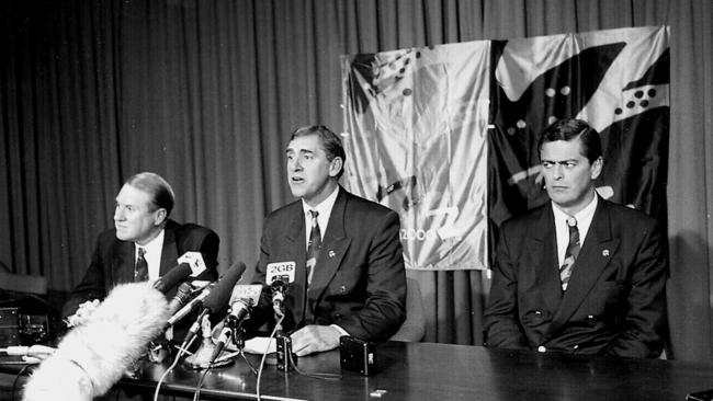 Bruce Baird, then-NSW Minister for Transport, John Fahey, then-NSW Premier &amp; Rod McGeoch in 1993.