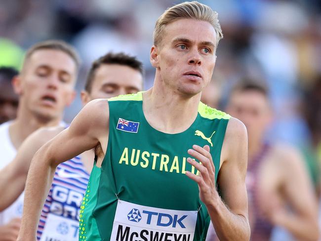 EUGENE, OREGON - JULY 17: Stewart McSweyn of Team Australia competes in the Men's 1500m Semi-Final on day three of the World Athletics Championships Oregon22 at Hayward Field on July 17, 2022 in Eugene, Oregon. (Photo by Patrick Smith/Getty Images)