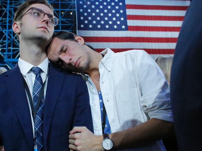 Hillary Clinton supporters look defeated at her election night event at the Jacob K. Javits Convention Center in New York. Picture: Kena Betancur/AFP