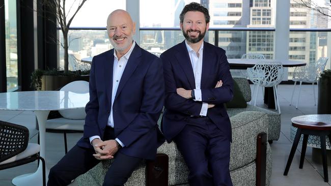 Netwealth founder Michael Heine, left, with his son and joint managing director Matt Heine. Picture: Stuart McEvoy